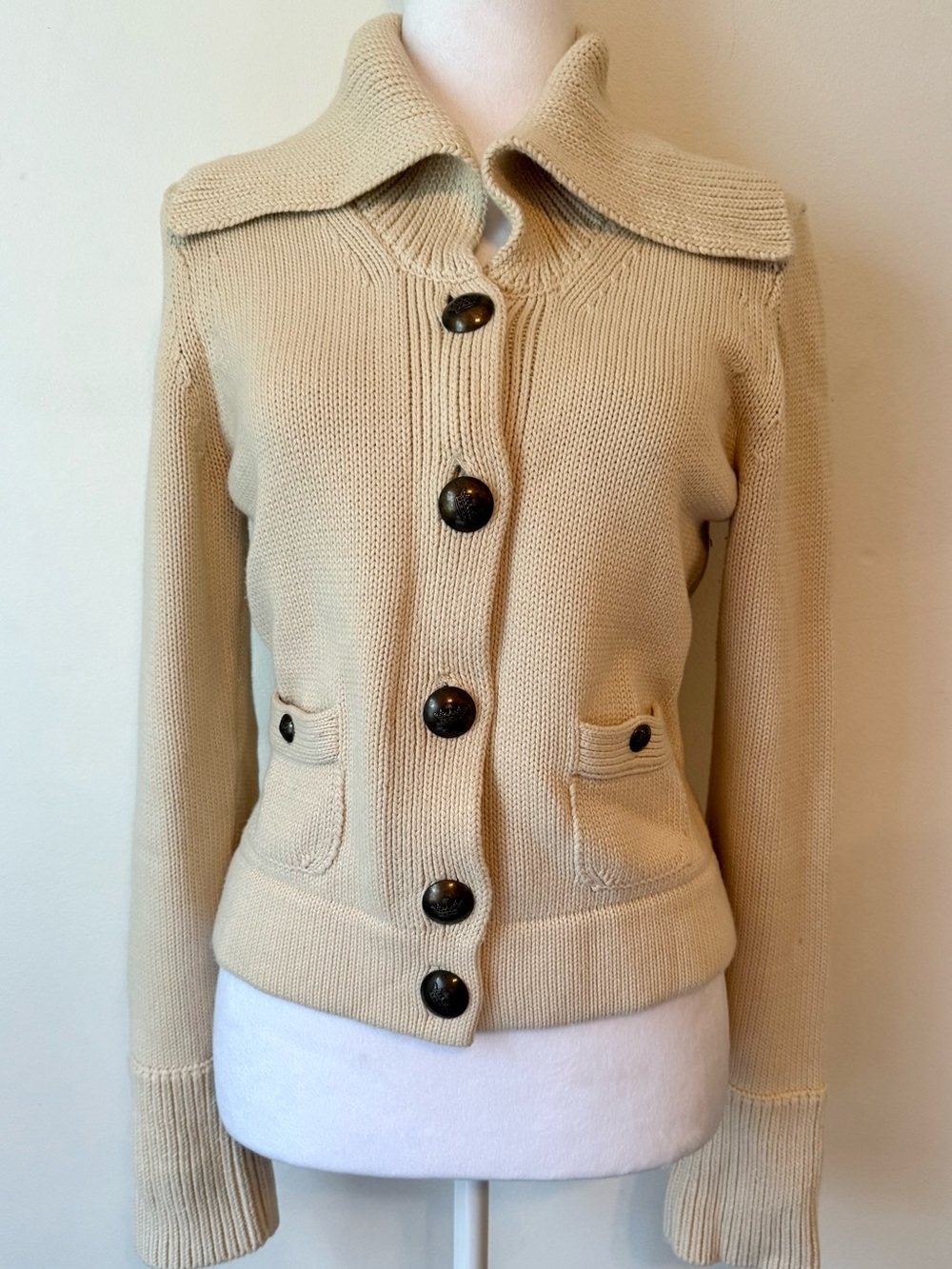 J. Crew Cream Button-Front Folded-Collar Cardigan